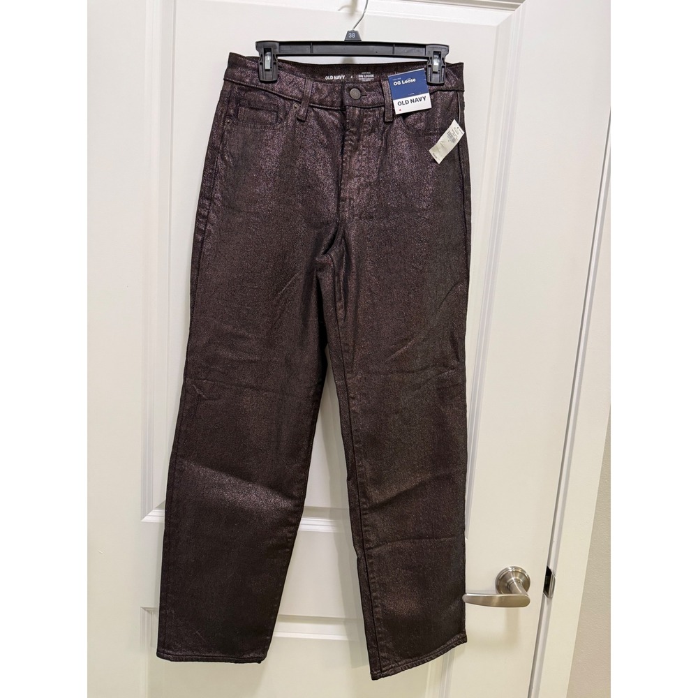 Old Navy‎ OG Loose High Rise Metallic Bronze Straight Leg Jeans Womens 4 NWT